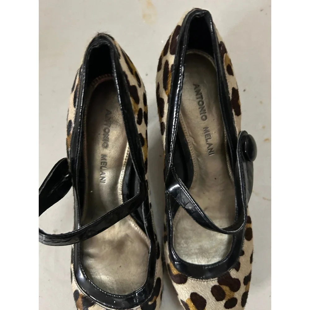 Antonio Melani Leopard Calf Hair Mary Jane Pumps Heels 6.5M Animal Print Leather